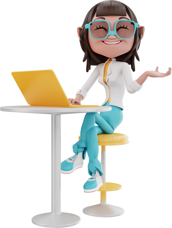 3d sitting with laptop at table