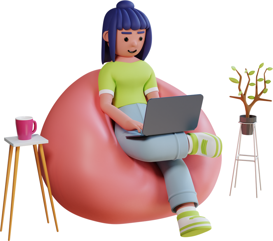 Woman work from home 3d character illustration